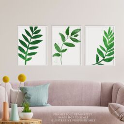 Artery8 Wall Art Print Pack of 3 A4 Simple Elegant Plant Leaf Foliage Bright Green Watercolour Living Room s Set - thumbnail 2