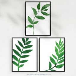 Artery8 Wall Art Print Pack of 3 A4 Simple Elegant Plant Leaf Foliage Bright Green Watercolour Living Room s Set - thumbnail 5