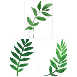 Artery8 Wall Art Print Pack of 3 A4 Simple Elegant Plant Leaf Foliage Bright Green Watercolour Living Room s Set - thumbnail 1
