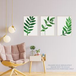 Artery8 Wall Art Print Pack of 3 A4 Simple Elegant Plant Leaf Foliage Bright Green Watercolour Living Room s Set - thumbnail 3