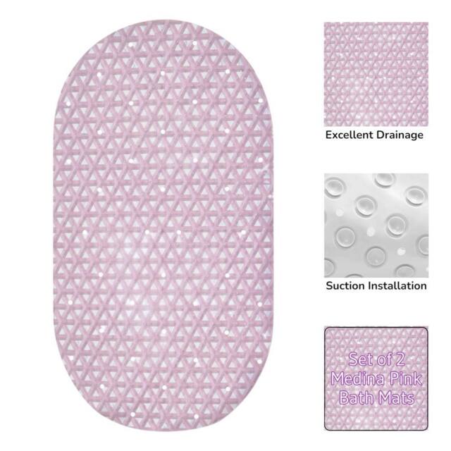 Showerdrape Medina Anti Slip PVC Bath Mat 69cm x 36cm - 2 Set in Pink - Size: 69 cm x 36 cm - image 1