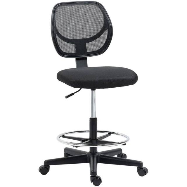 NESTLUNE Draughtsman Chair Office Chair w/ Adjustable Footrest Ring, Black - Size: 100 cm x 15 cm - image 1