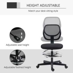 NESTLUNE Draughtsman Chair Office Chair w/ Adjustable Footrest Ring, Black - Size: 100 cm x 15 cm - thumbnail 3
