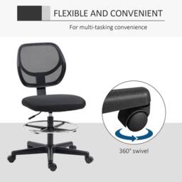 NESTLUNE Draughtsman Chair Office Chair w/ Adjustable Footrest Ring, Black - Size: 100 cm x 15 cm - thumbnail 6