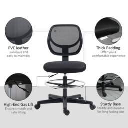 NESTLUNE Draughtsman Chair Office Chair w/ Adjustable Footrest Ring, Black - Size: 100 cm x 15 cm - thumbnail 5