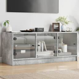 Berkfield Home TV Cabinet with Glass Doors Concrete Grey 102x37x42 cm - Size: 102 x 37 x 42 cm - thumbnail 2