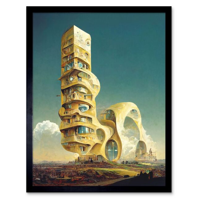 "Artery8 Wall Art Print Surrealism Modern Architecture Palace Art Framed in Black - Size: W12"" x H16""" - image 1