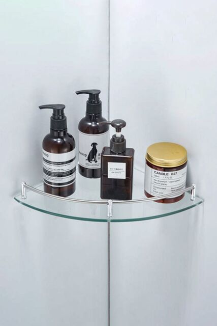 Living and Home 1 Tier Bathroom Glass Corner Shelf Wall Mounted Shelves Shampoo Holder Organizer in Silver - image 1