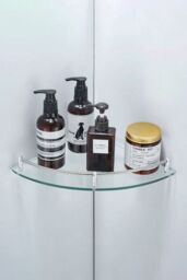 Living and Home 1 Tier Bathroom Glass Corner Shelf Wall Mounted Shelves Shampoo Holder Organizer in Silver