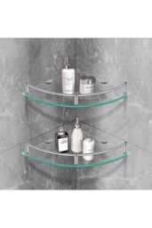Living and Home 1 Tier Bathroom Glass Corner Shelf Wall Mounted Shelves Shampoo Holder Organizer in Silver - thumbnail 5