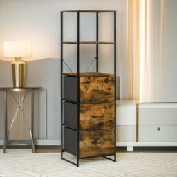 Pirlo Plush Industrial Storage Cabinet With 2 Open Shelves Rustic Brown