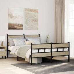 Berkfield Home Metal Bed Frame without Mattress Sonoma Oak 160x200 cm in Brown - thumbnail 2