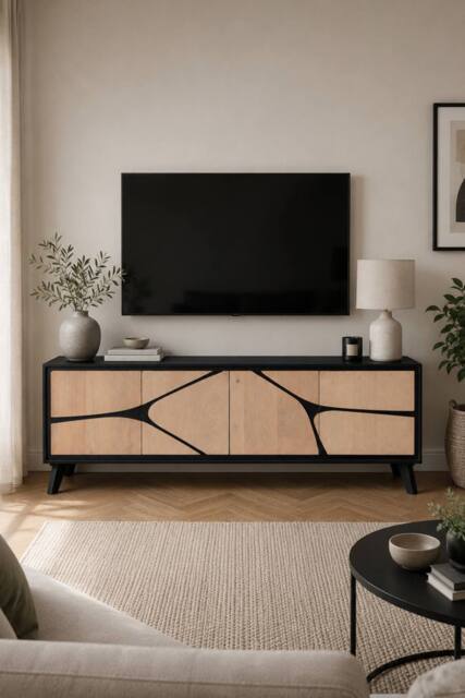 IH Design Shildon Mango Wood Low Board TV Stand Sideboard Cabinet in Tan - image 1
