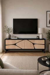 IH Design Shildon Mango Wood Low Board TV Stand Sideboard Cabinet in Tan