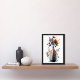 Artery8 Wine Bottle with Spring Wildflower Floral Bouquet Artwork Framed Wall Art Print A4 in Black - thumbnail 2