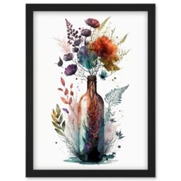 Artery8 Wine Bottle with Spring Wildflower Floral Bouquet Artwork Framed Wall Art Print A4 in Black - thumbnail 1