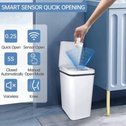 NESTLUNE 18l Smart Bathroom Trash Can Automatic Sensor Non-Contact in White - Size: 100 cm x 15 cm - thumbnail 4