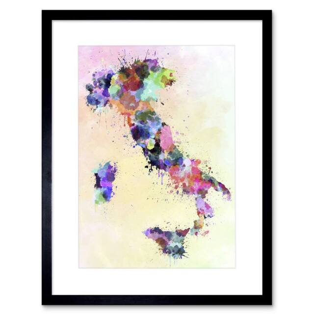 "Artery8 Map Italy Sardinia Sicily Paint Splash Colour Framed Art Print - Size: W12"" x H16""" - image 1