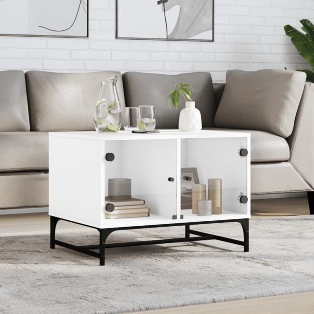 Berkfield Home Coffee Table with Glass Doors White 68.5x50x50 cm - image 1