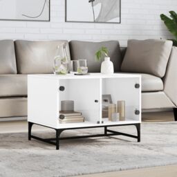Berkfield Home Coffee Table with Glass Doors White 68.5x50x50 cm