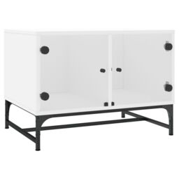 Berkfield Home Coffee Table with Glass Doors White 68.5x50x50 cm - thumbnail 2