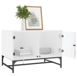 Berkfield Home Coffee Table with Glass Doors White 68.5x50x50 cm - thumbnail 4
