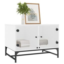Berkfield Home Coffee Table with Glass Doors White 68.5x50x50 cm - thumbnail 3