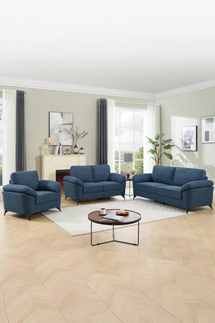 More4Homes Malmo Modern Scandi Style Fabric Living Room 1+2+3 Seater Sofa Set in Blue - image 1