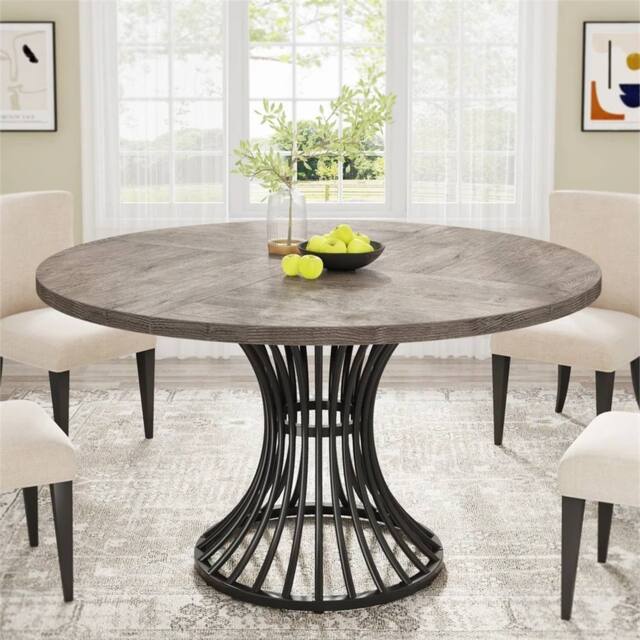 Nordara Grey Round Dining Table for 4-6, Circle Kitchen Table for Dining Room