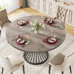 Nordara Grey Round Dining Table for 4-6, Circle Kitchen Table for Dining Room - thumbnail 4