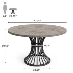 Nordara Grey Round Dining Table for 4-6, Circle Kitchen Table for Dining Room - thumbnail 2