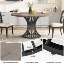 Nordara Grey Round Dining Table for 4-6, Circle Kitchen Table for Dining Room - thumbnail 3