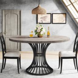 Nordara Grey Round Dining Table for 4-6, Circle Kitchen Table for Dining Room - thumbnail 6