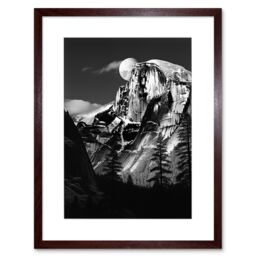 Artery8 Wall Art Print Moonrise Behind Half Dome High Contrast Black White Photograph Yosemite National Park Full Moon & Mountain Forest Landscape - thumbnail 1