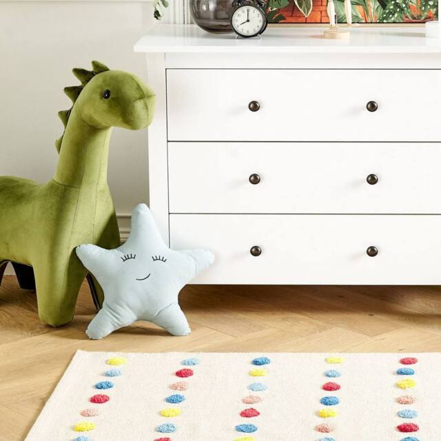 Wyld and Coco Multicolour Mini Pom Pom Rug Low Pile Cotton Anti Slip Backing - Size: 80 cm x 150 cm - image 1