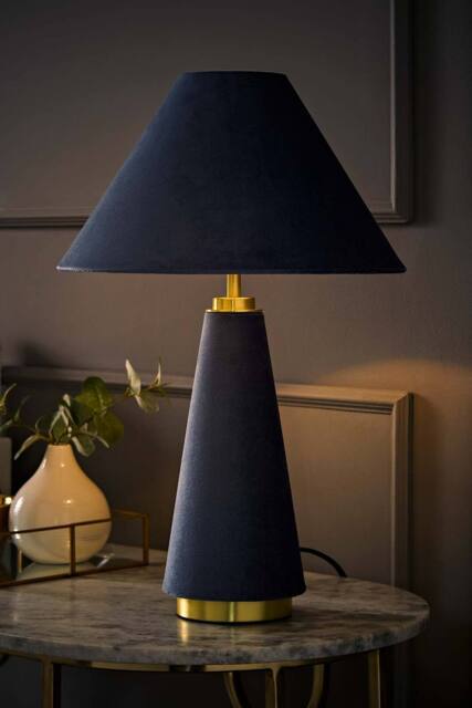 ValueLights Martha Conical Lamp Shade Velvet Boucle Fabric Table Lamp with Bulb in Navy - image 1