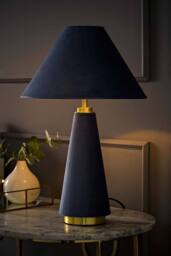 ValueLights Martha Conical Lamp Shade Velvet Boucle Fabric Table Lamp with Bulb in Navy - thumbnail 1