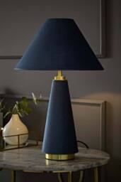 ValueLights Martha Conical Lamp Shade Velvet Boucle Fabric Table Lamp with Bulb in Navy - thumbnail 2