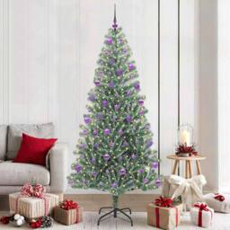Berkfield Home Stunning Artificial Christmas Tree Snow Flocked with LED Light 210 cm in Green - thumbnail 2