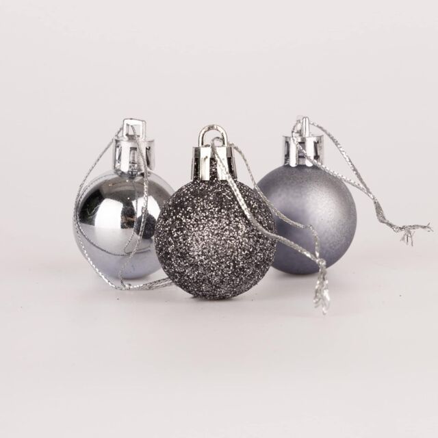 Shatchi 30mm/12Pcs Christmas Baubles Shatterproof Dark Grey, Tree Decorations in Dark Grey - image 1