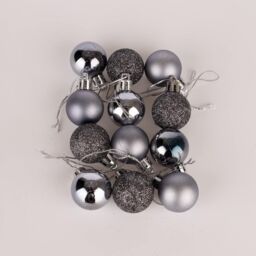Shatchi 30mm/12Pcs Christmas Baubles Shatterproof Dark Grey, Tree Decorations in Dark Grey - thumbnail 3