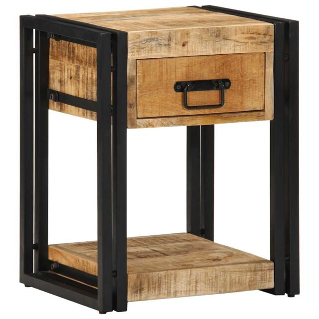 Berkfield Home Bedside Cabinet 40x35x50 cm Solid Rough Wood Mango in Brown - Size: 40 x 35 x 50 cm