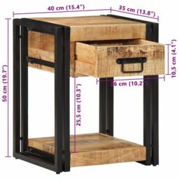 Berkfield Home Bedside Cabinet 40x35x50 cm Solid Rough Wood Mango in Brown - Size: 40 x 35 x 50 cm - thumbnail 8