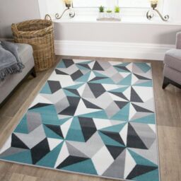 Kukoon Teal Blue Grey Diamond Geometric Living Area Rug - Size: 160 cm x 230 cm - thumbnail 1