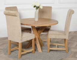 Thats Furniture Oregon Round Oak Dining Table & 4 Washington Fabric Chairs in Beige - thumbnail 2