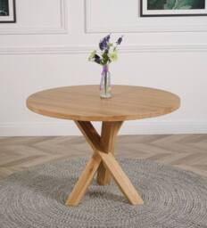 Thats Furniture Oregon Round Oak Dining Table & 4 Washington Fabric Chairs in Beige - thumbnail 4