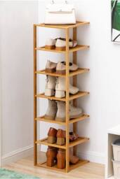 Living and Home 7 Tiers Bamboo Shoe Rack Entryway Hallway Shoe Shelf in Brown - thumbnail 1
