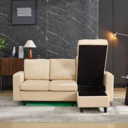BTM L shaped sofa bed with storage USB & LED for living room in Beige - thumbnail 5