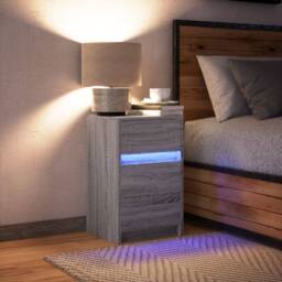 Berkfield Home Stylish Bedside Cabinet with LED Lights Grey Sonoma Engineered Wood - thumbnail 5