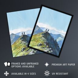 "Artery8 Hikers on Helvellyn Mountain Ridge Landscape Wall Art Print in Blue - Size: W24"" x H32""" - thumbnail 2